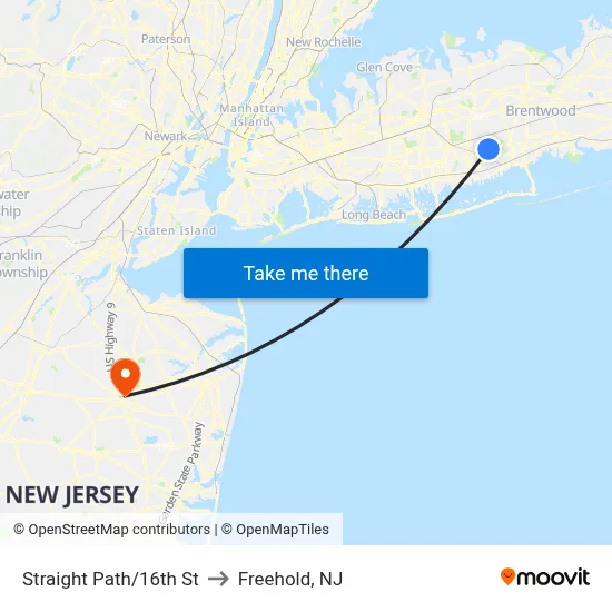 Straight Path/16th St to Freehold, NJ map