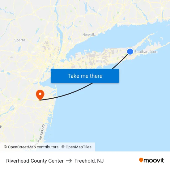 Riverhead County Center to Freehold, NJ map
