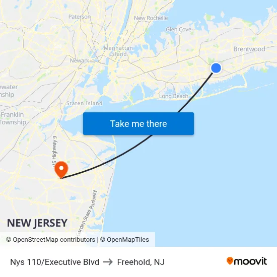 Nys 110/Executive Blvd to Freehold, NJ map
