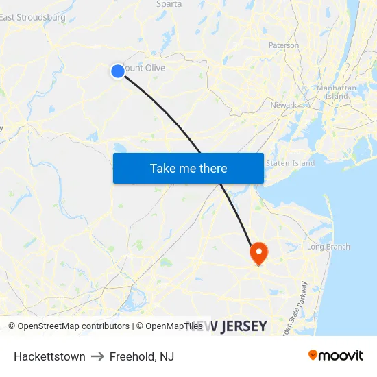 Hackettstown to Freehold, NJ map