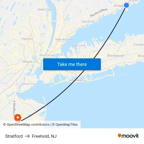 Stratford to Freehold, NJ map