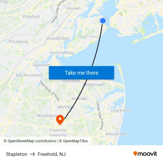 Stapleton to Freehold, NJ map