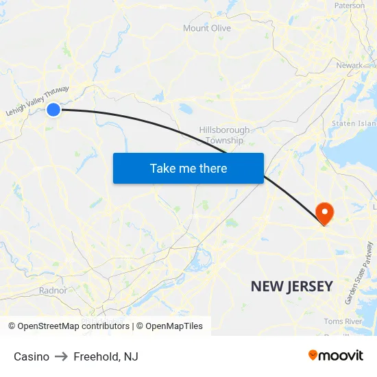 Casino to Freehold, NJ map