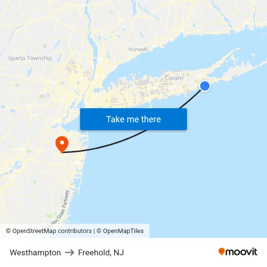 Westhampton to Freehold, NJ map