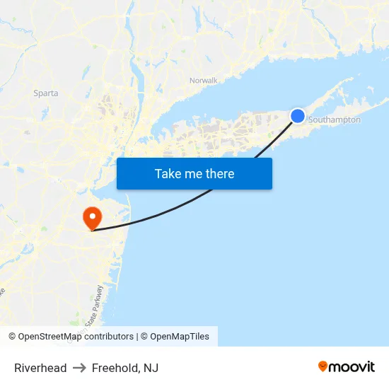 Riverhead to Freehold, NJ map