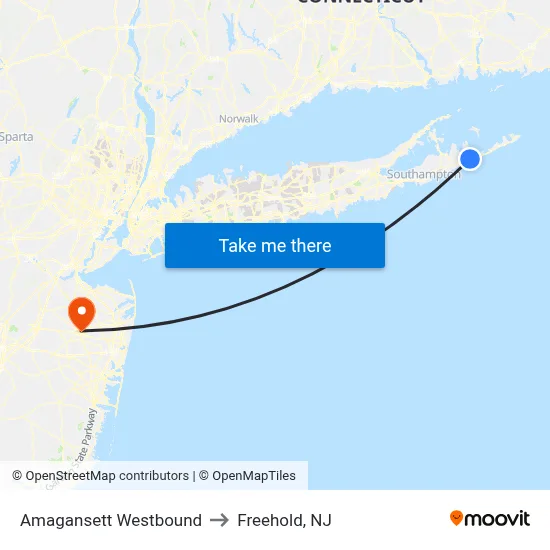 Amagansett Westbound to Freehold, NJ map