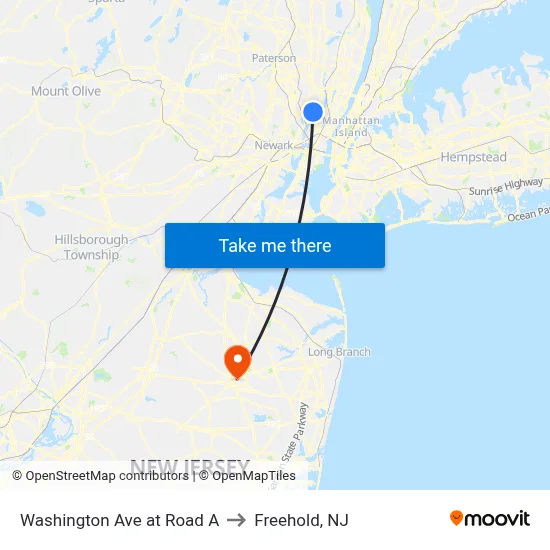 Washington Ave at Road A to Freehold, NJ map