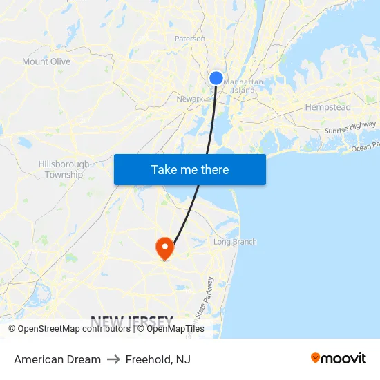 American Dream to Freehold, NJ map