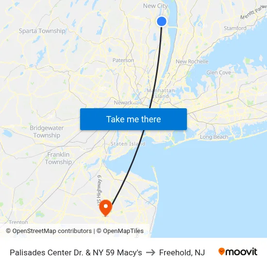 Palisades Center Dr. & NY 59 Macy's to Freehold, NJ map