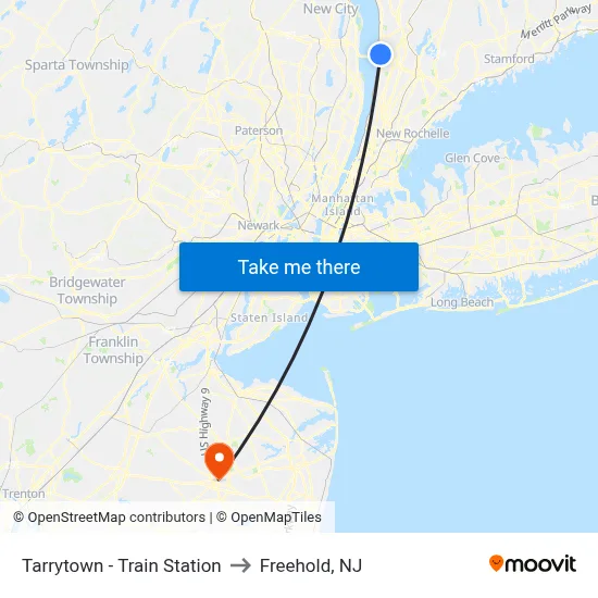 Tarrytown - Train Station to Freehold, NJ map