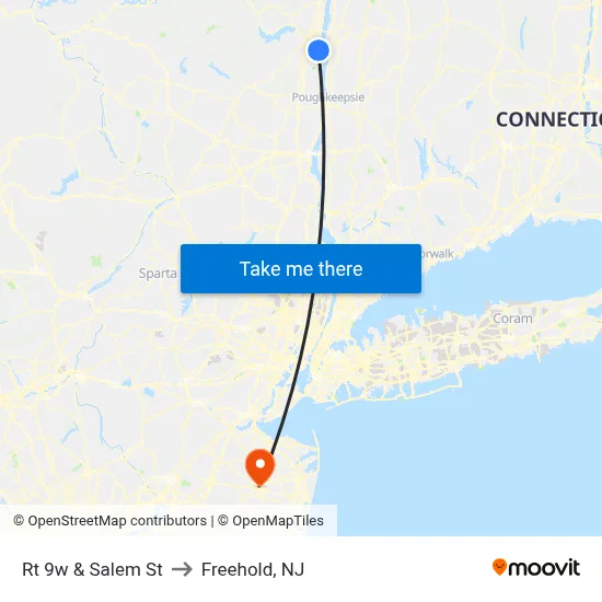 Rt 9w & Salem St to Freehold, NJ map
