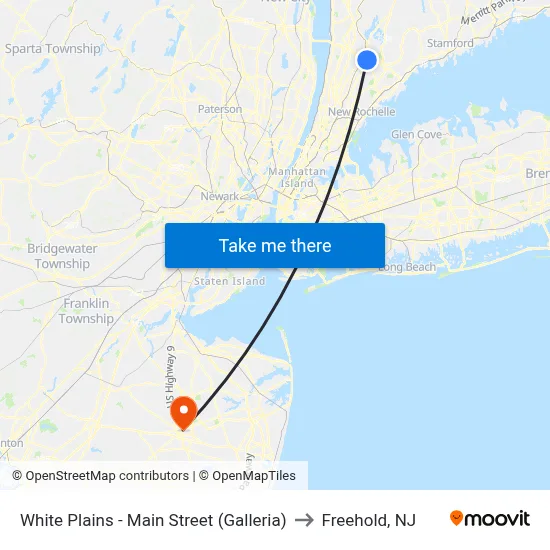 White Plains - Main Street (Galleria) to Freehold, NJ map