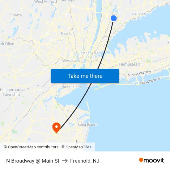 N Broadway @ Main St to Freehold, NJ map