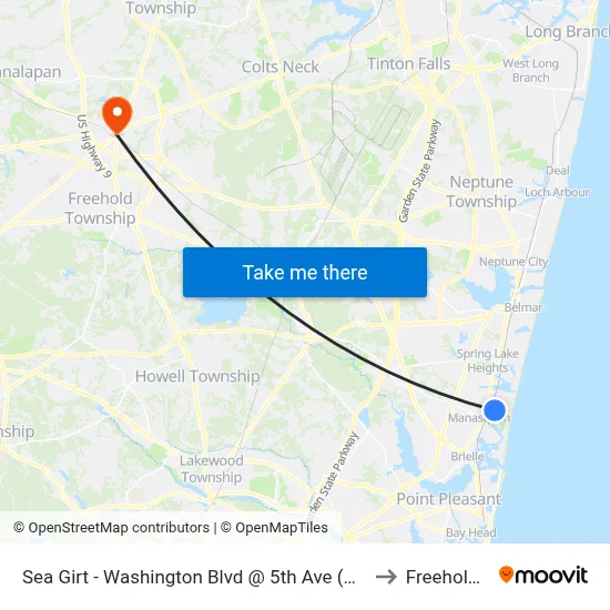 Sea Girt - Washington Blvd @ 5th Ave (Northbound) to Freehold, NJ map