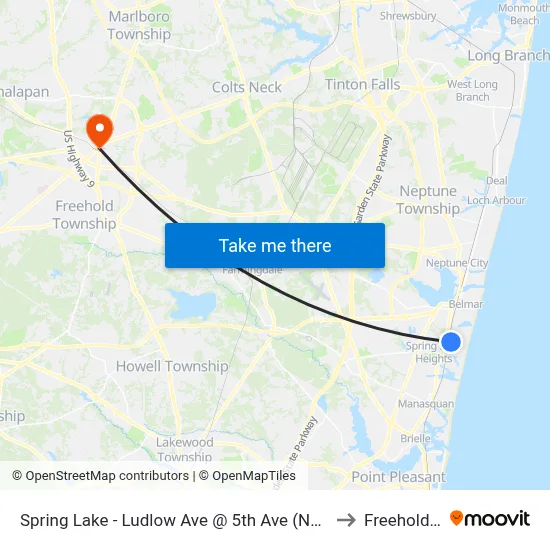Spring Lake - Ludlow Ave @ 5th Ave (Northbound) to Freehold, NJ map