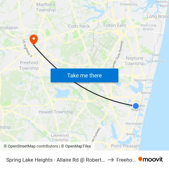 Spring Lake Heights - Allaire Rd @ Robertson Park (Southbound) to Freehold, NJ map