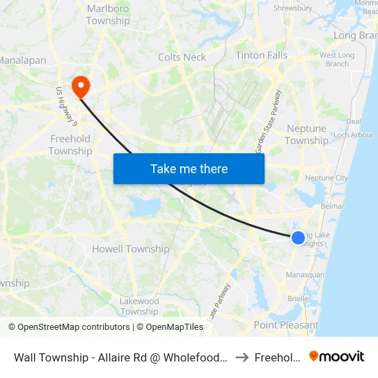 Wall Township - Allaire Rd @ Wholefoods (Northbound) to Freehold, NJ map