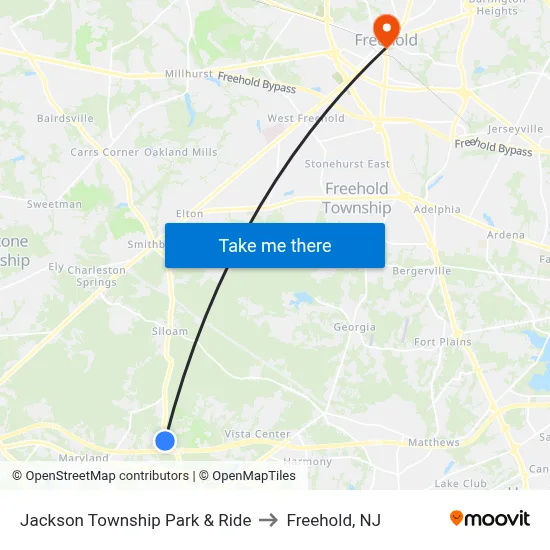 Jackson Township Park & Ride to Freehold, NJ map