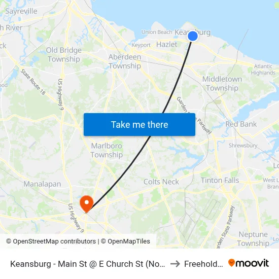 Keansburg -  Main St @ E Church St (Northbound) to Freehold, NJ map