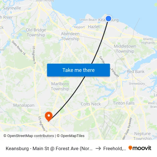 Keansburg -  Main St @ Forest Ave (Northbound) to Freehold, NJ map
