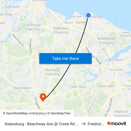 Keansburg -  Beachway Ave @ Creek Rd (Northbound) to Freehold, NJ map