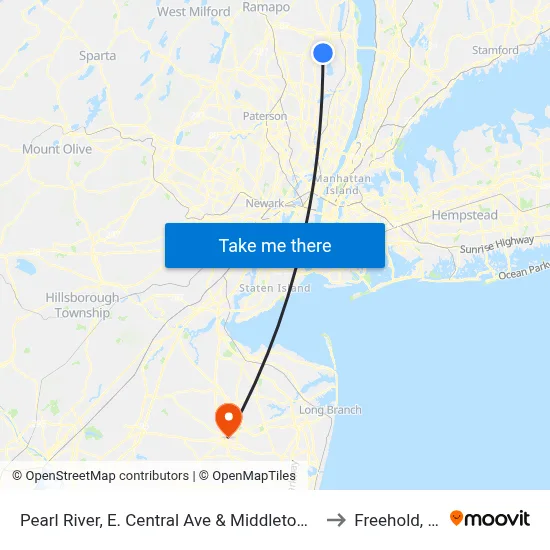 Pearl River, E. Central Ave & Middletown Rd to Freehold, NJ map