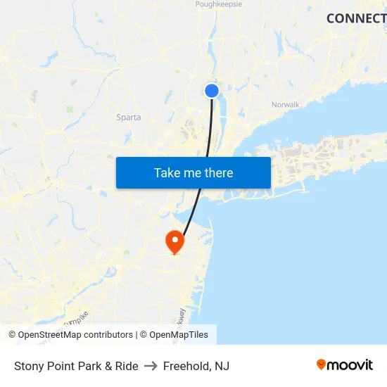 Stony Point Park & Ride to Freehold, NJ map