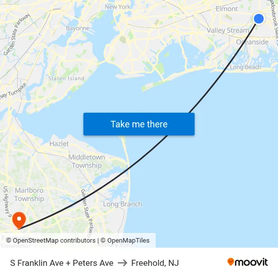 S Franklin Ave + Peters Ave to Freehold, NJ map