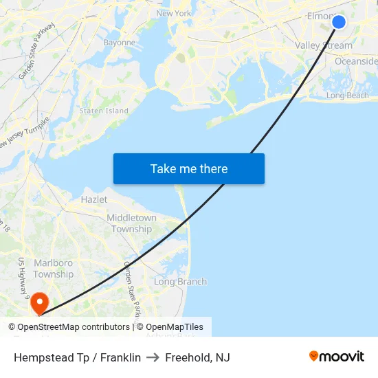 Hempstead Tp / Franklin to Freehold, NJ map