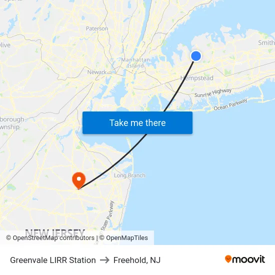 Greenvale LIRR Station to Freehold, NJ map