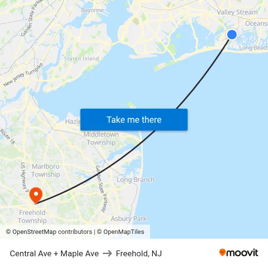 Central Ave + Maple Ave to Freehold, NJ map