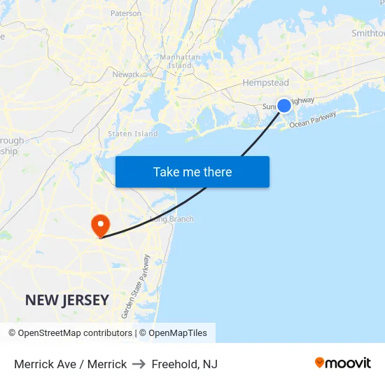 Merrick Ave / Merrick to Freehold, NJ map