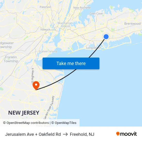 Jerusalem Ave + Oakfield Rd to Freehold, NJ map