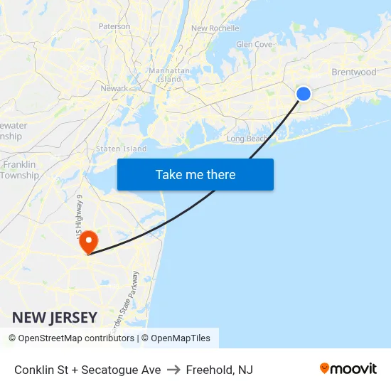 Conklin St + Secatogue Ave to Freehold, NJ map