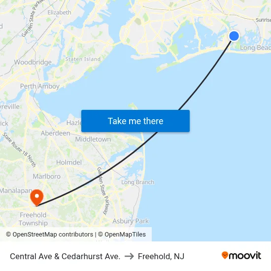Central Ave & Cedarhurst Ave. to Freehold, NJ map
