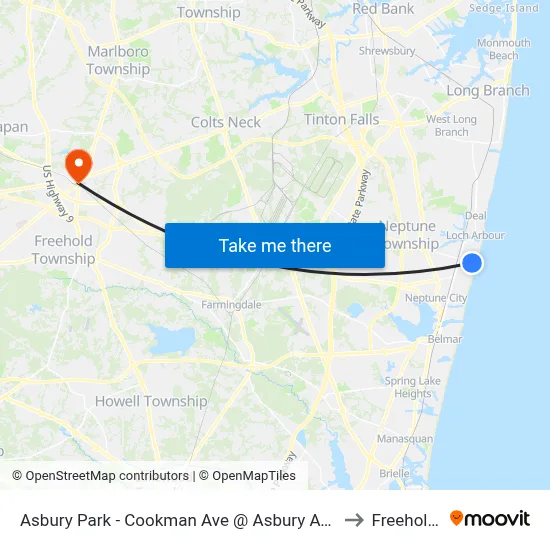 Asbury Park - Cookman Ave @ Asbury Ave (Southbound) to Freehold, NJ map