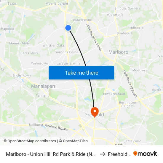 Marlboro - Union Hill Rd Park & Ride (Northbound) to Freehold, NJ map