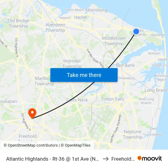 Atlantic Highlands - Rt-36 @ 1st Ave (Northbound) to Freehold, NJ map