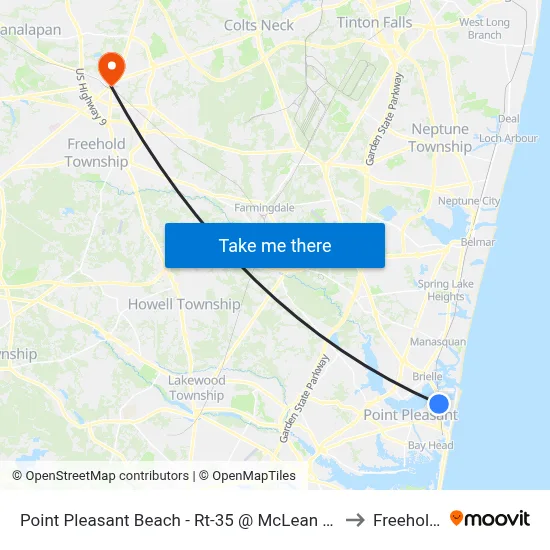 Point Pleasant Beach - Rt-35 @ McLean Ave (Northbound) to Freehold, NJ map