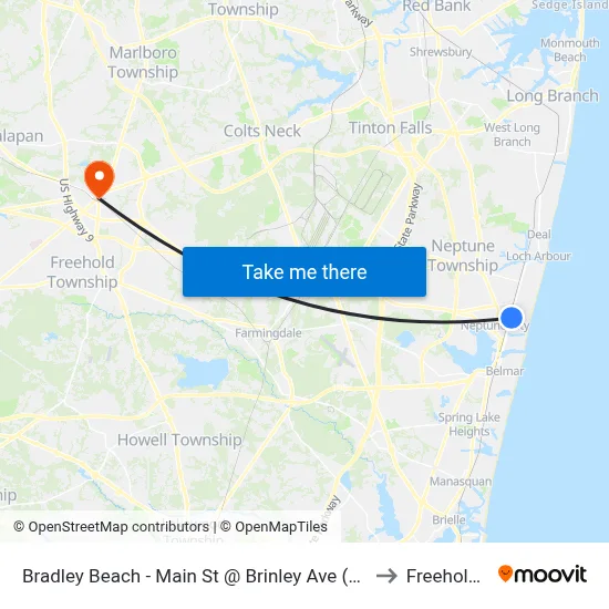 Bradley Beach - Main St @ Brinley Ave (Southbound) to Freehold, NJ map