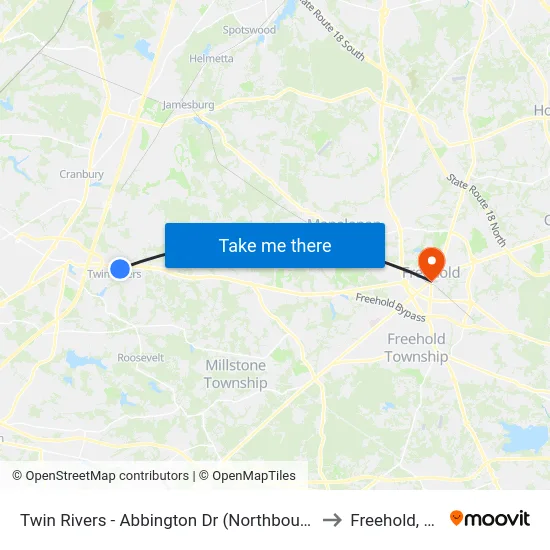 Twin Rivers -  Abbington Dr (Northbound) to Freehold, NJ map