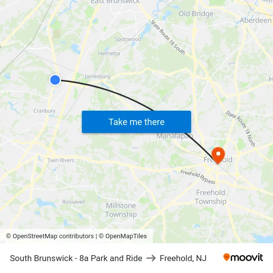 South Brunswick - 8a Park and Ride to Freehold, NJ map