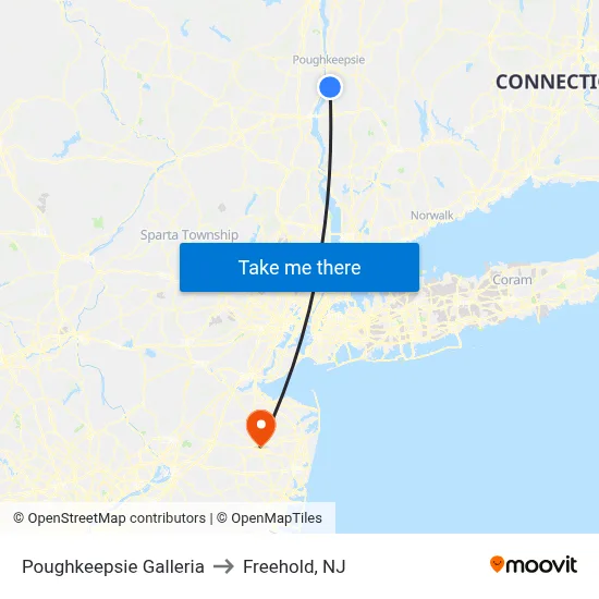 Poughkeepsie Galleria to Freehold, NJ map