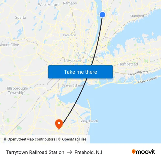 Tarrytown Railroad Station to Freehold, NJ map