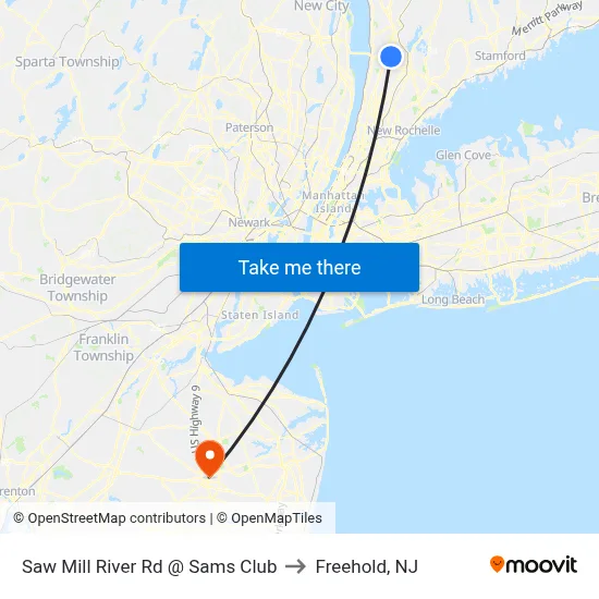 Saw Mill River Rd @ Sams Club to Freehold, NJ map