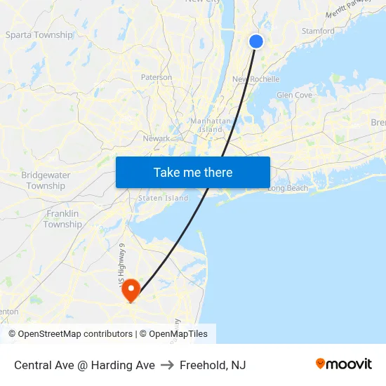 Central Ave @ Harding Ave to Freehold, NJ map