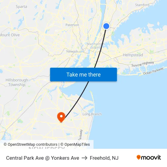Central Park Ave @ Yonkers Ave to Freehold, NJ map