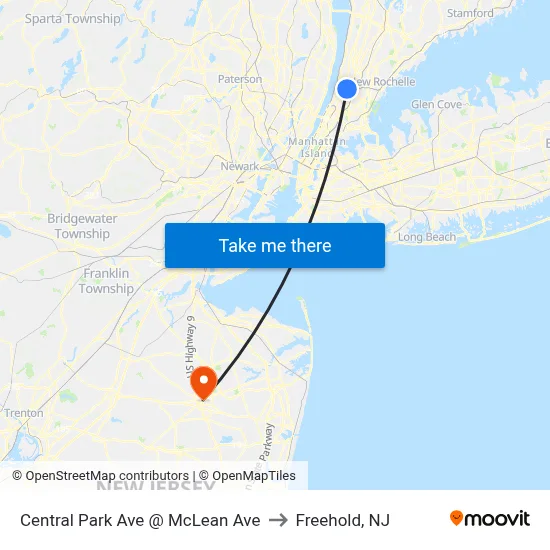Central Park Ave @ McLean Ave to Freehold, NJ map