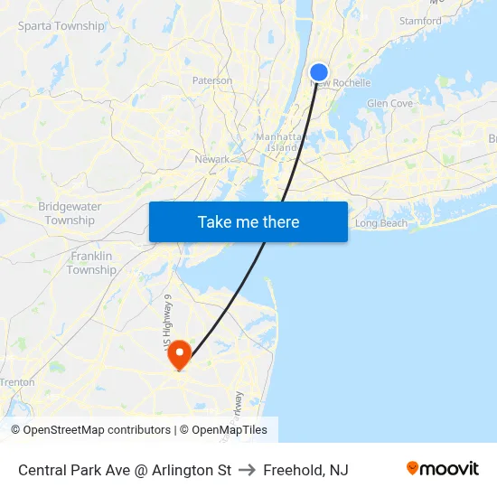 Central Park Ave @ Arlington St to Freehold, NJ map