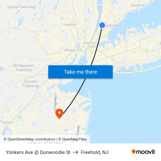 Yonkers Ave @ Dunwoodie St to Freehold, NJ map